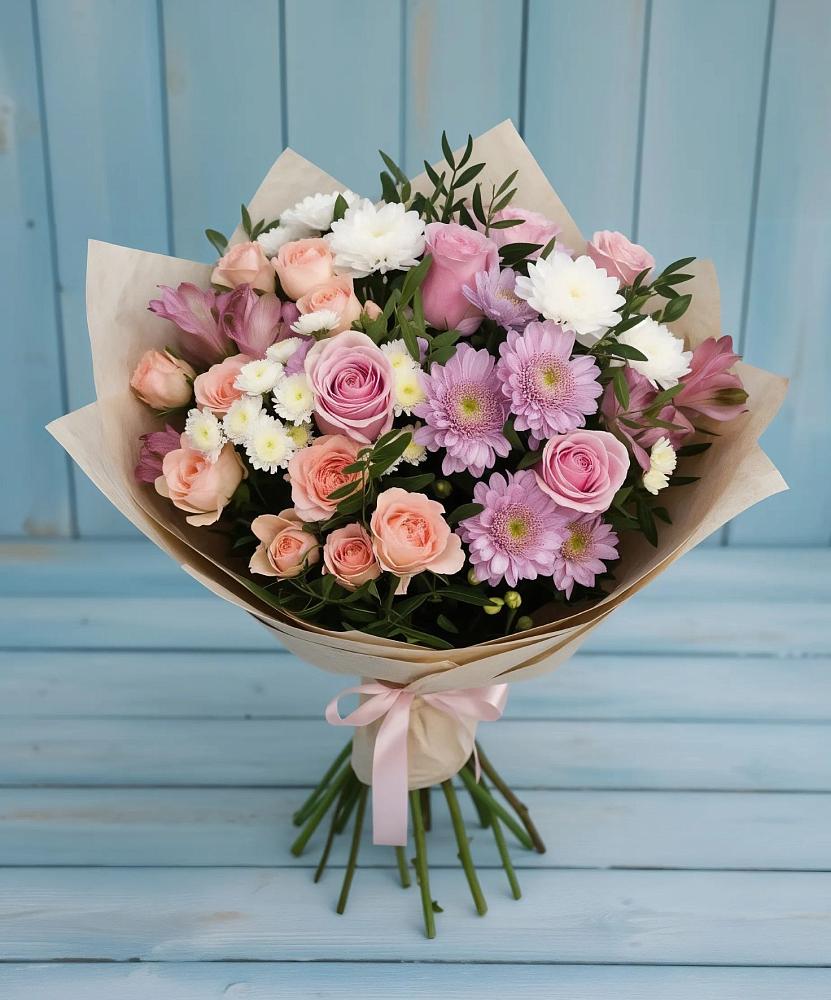 Букет цветов из: Хризантемы, Розы и Альстромерии в Бутурлиновке
