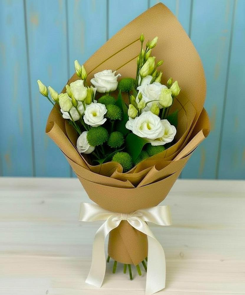 Букет цветов из: Хризантемы и Лизиантусы в Бутурлиновке