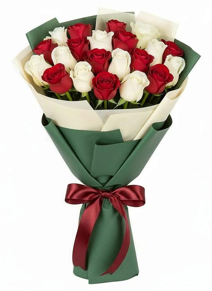 Букет Микс из красных и белых роз в Бутурлиновке