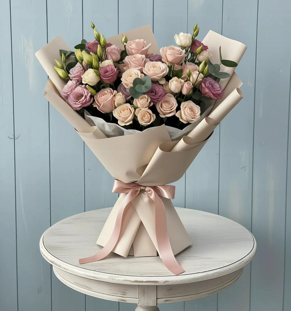 Букет цветов из: Розы и Лизиантусы в Бутурлиновке