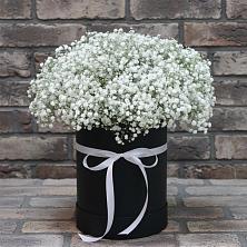 Цветочная композиция из Гипсофила в шляпной коробке в Бутурлиновке