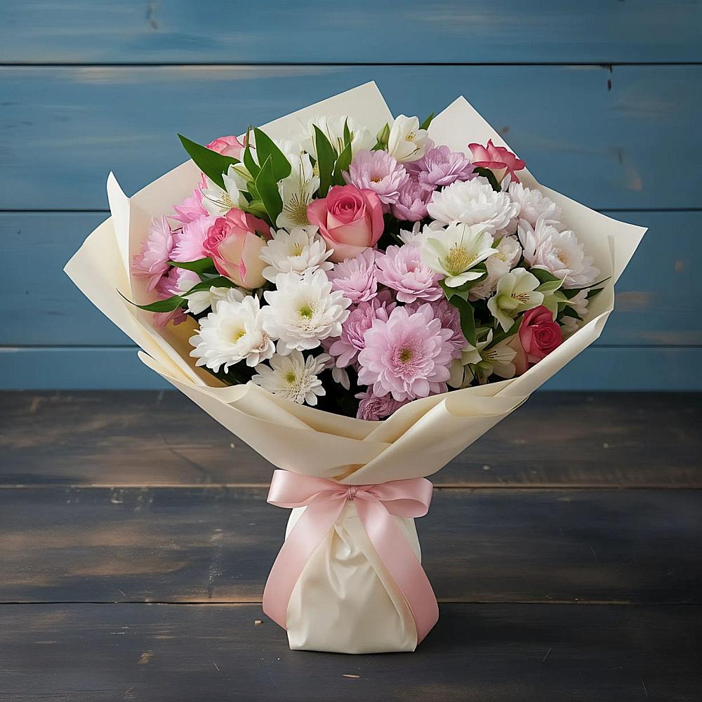 Букет цветов из: Хризантемы, Альстромерии и Розы в Бутурлиновке